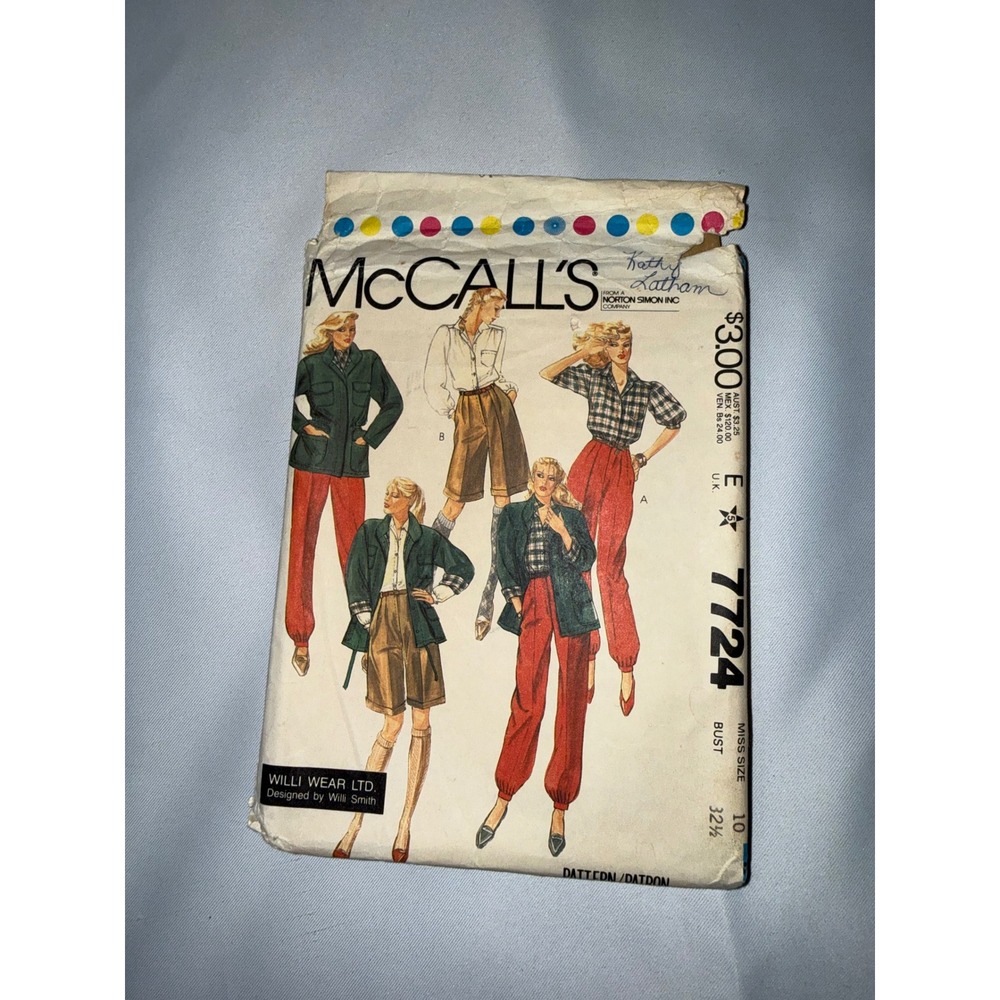 Vintage McCalls 7724 Willi Smith Willi Wear Jacket Shirt Pants Shorts Pattern 10